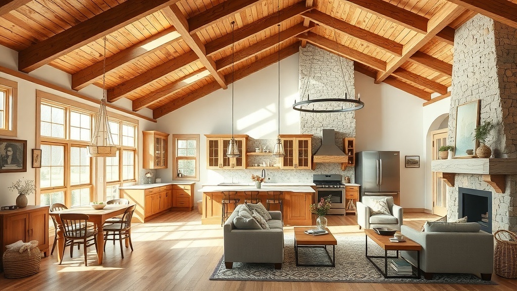 Rustic Kitchen and Living Room Combos