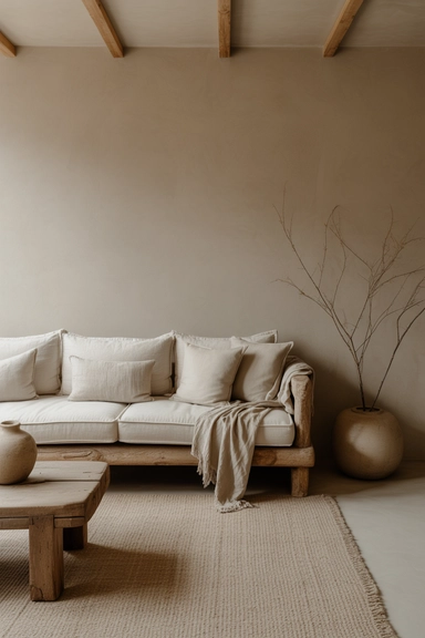 calm wabi-sabi living room