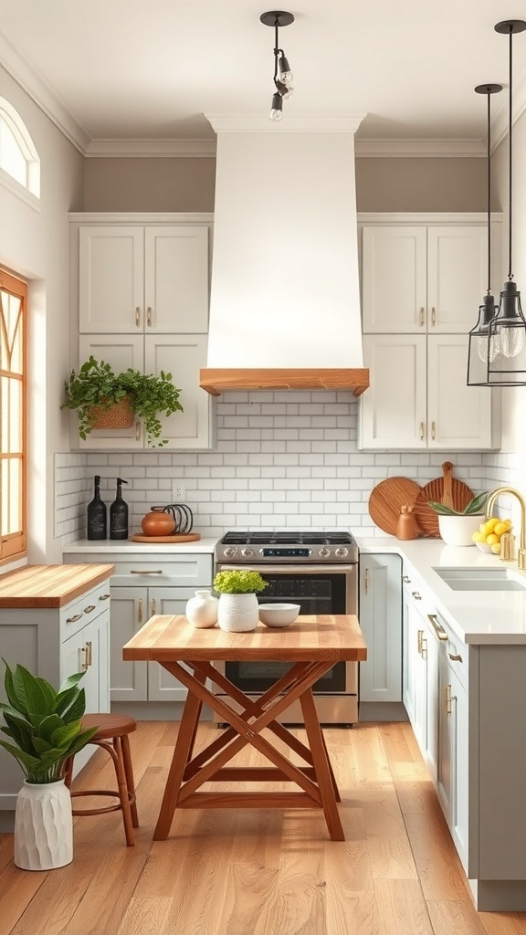 Modern farmhouse kitchen with wooden accents and sustainable materials