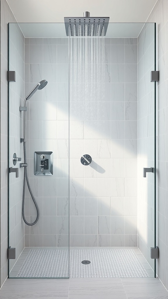 Modern shower design with glass enclosure and rain shower head