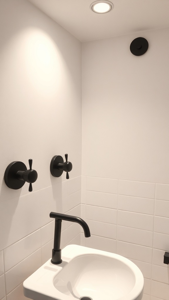 Modern bathroom with layered lighting featuring recessed and wall-mounted fixtures