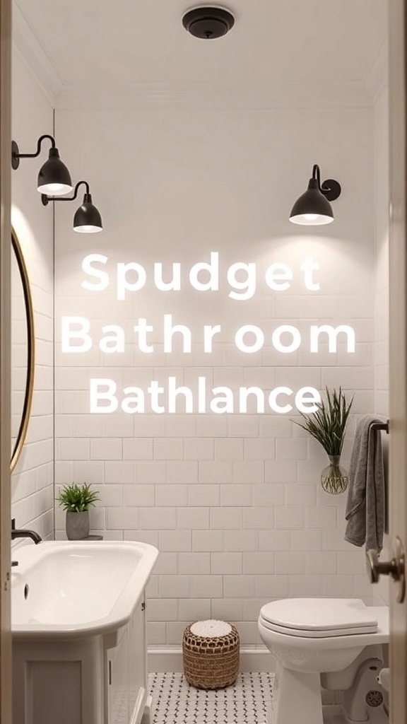 A stylish bathroom featuring black lighting fixtures and modern decor.
