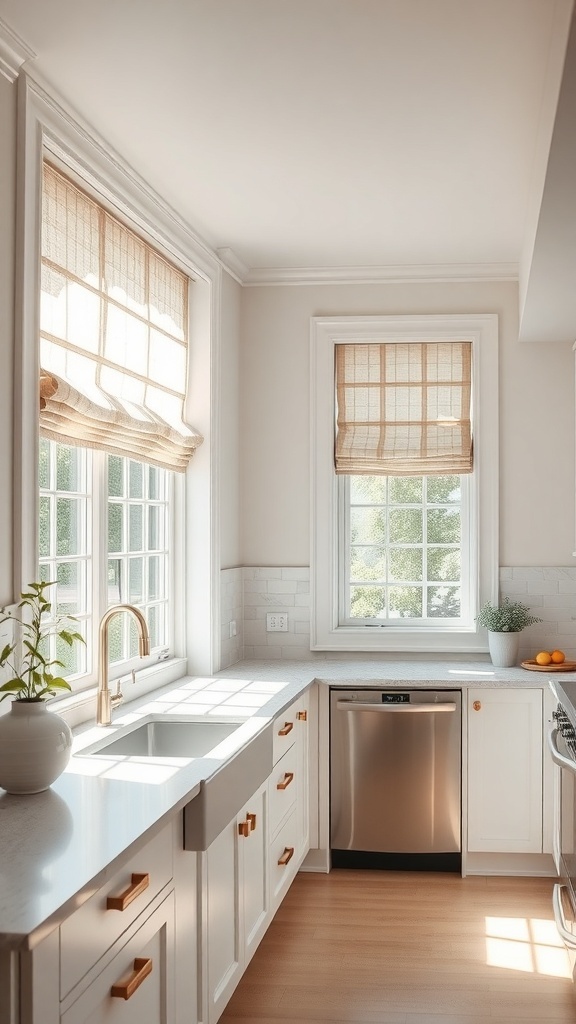 Bright kitchen with elegant window treatments and natural light