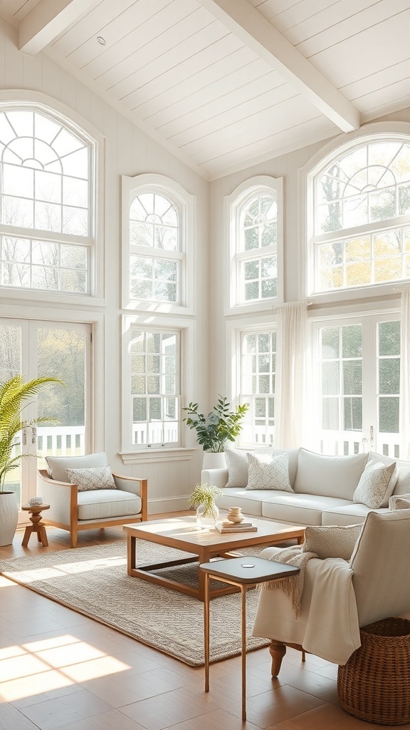 Bright farmhouse family room with large windows and natural light
