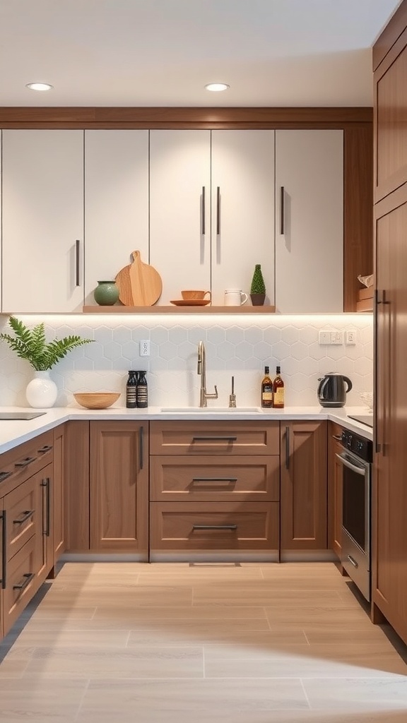Custom cabinetry in a modern kitchen with a blend of light and dark wood tones