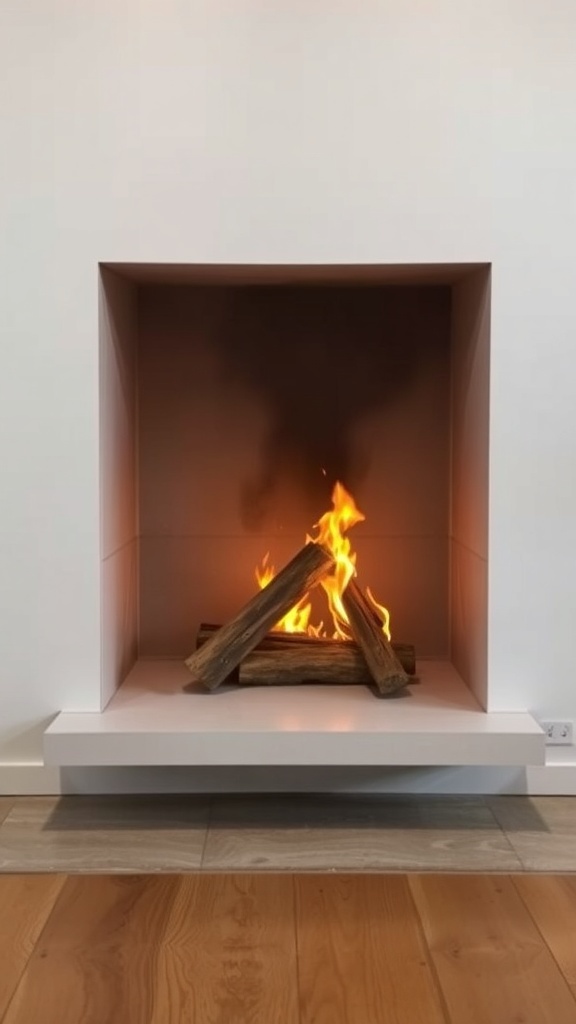 Modern firebox with wood logs and flames