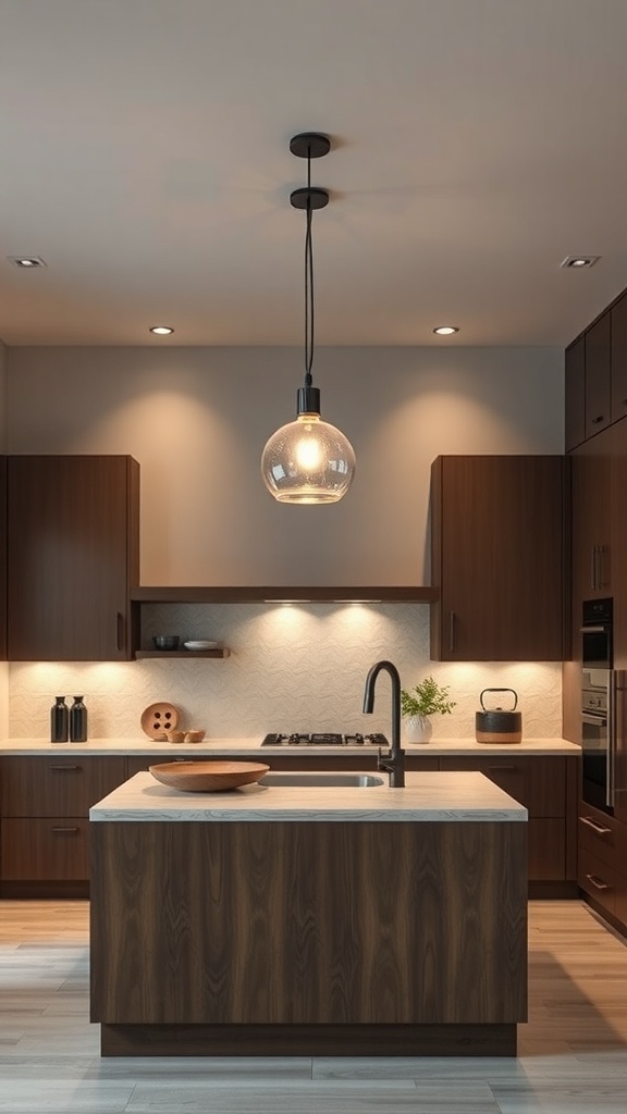 Modern kitchen with pendant lighting over an island