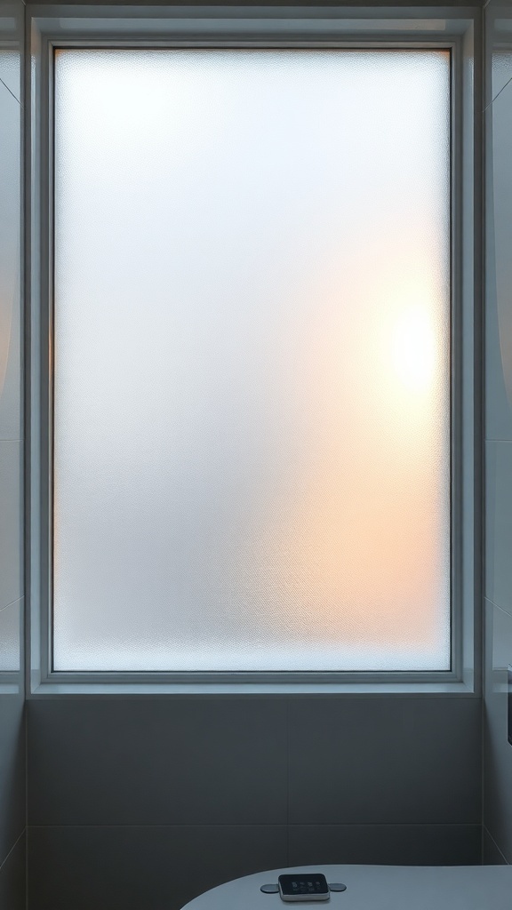 Frosted glass bathroom window with soft light filtering through