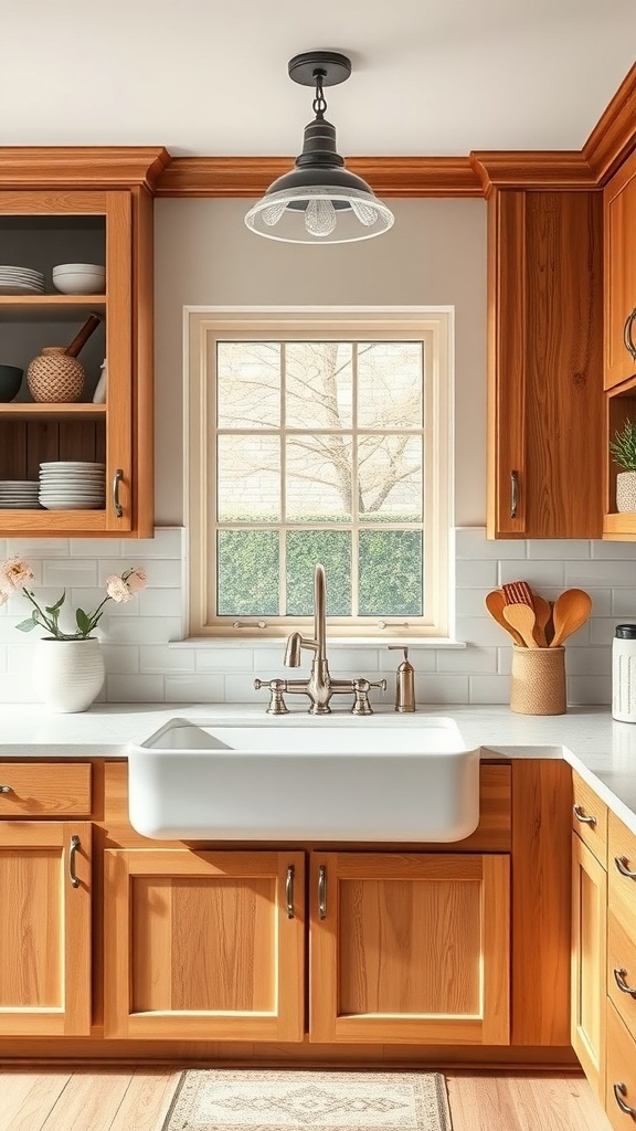 Farmhouse sink with vintage faucet in a modern farmhouse kitchen
