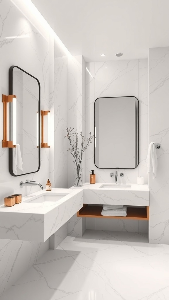 Modern bathroom with sleek marble countertops and minimalist design