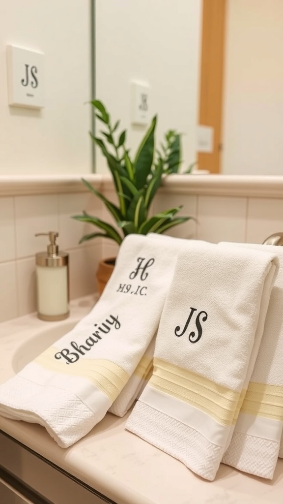 Personalized hand towels with monograms in a bathroom setting