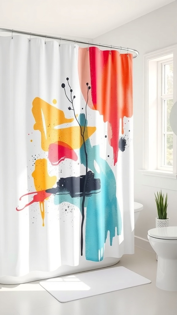 Artistic shower curtain with colorful abstract design