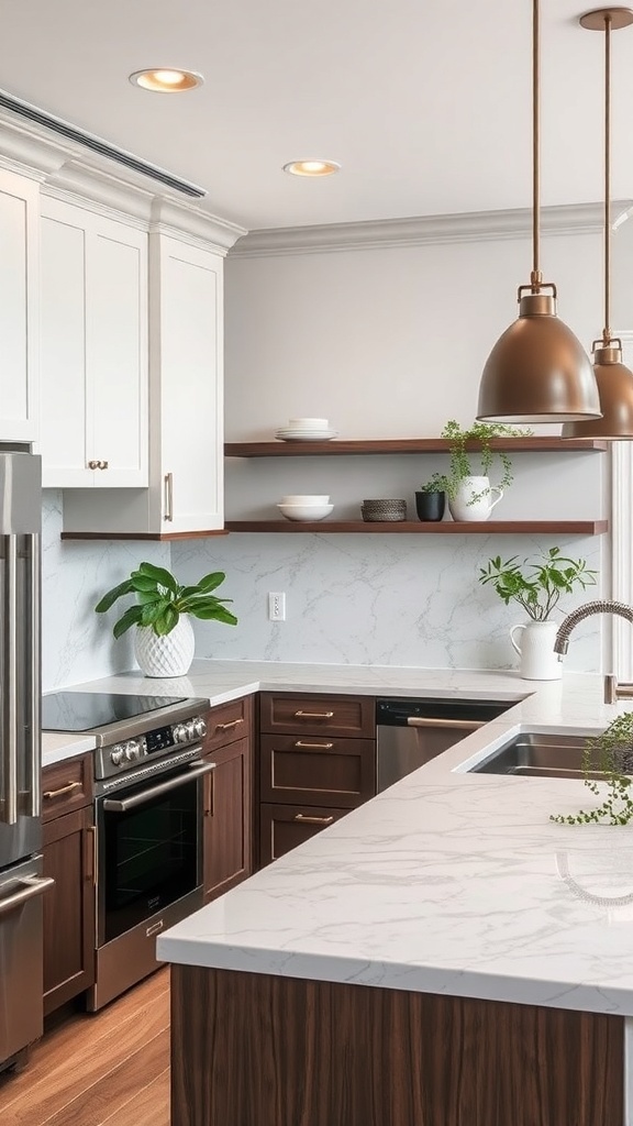 Luxurious kitchen with quartz countertops and dark wood cabinets