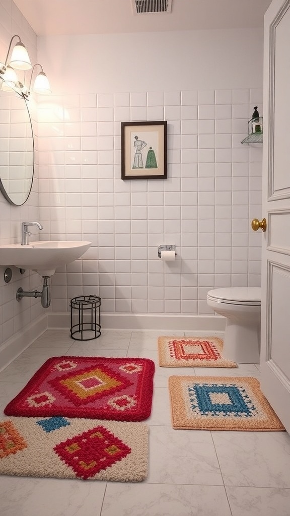 Colorful accent rugs in a bright bathroom setting