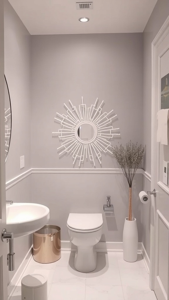 A stylish white wall art piece in a modern bathroom setting.