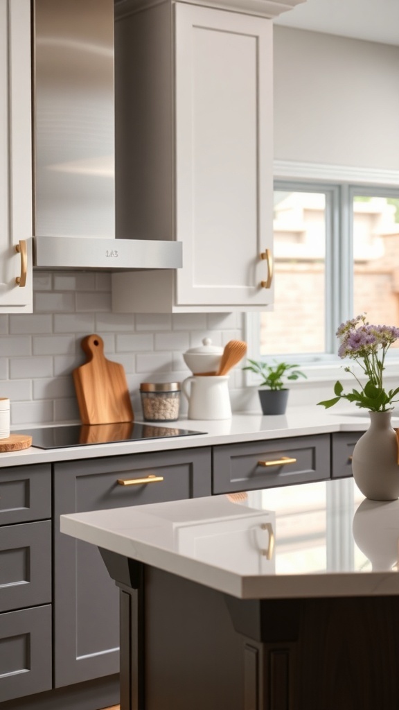 A stylish kitchen featuring modern cabinet hardware and a sleek design.