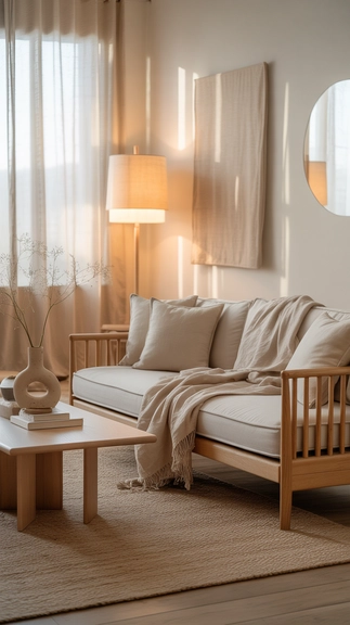 Nordic living room styled with warm neutrals