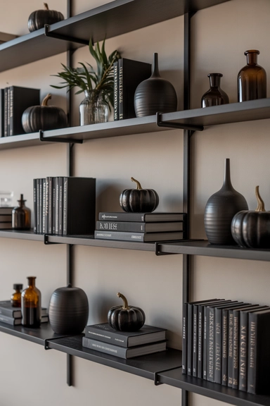 Style Shelves With Dark Curated Objects