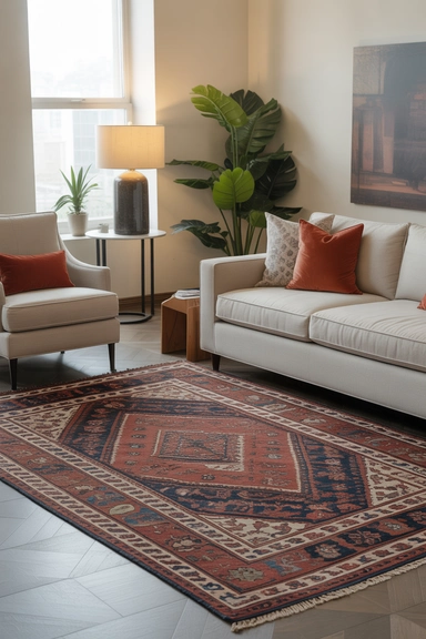 Using a Bold Area Rug to Anchor the Layout